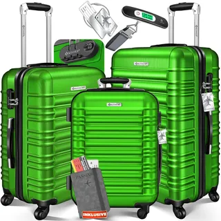 KESSER® 3tlg. Hartschalenkofferset Hartschalenkoffer Reisekoffer Set Reisekofferset Trolley Koffer Inkl. Kofferwaage + Gepäckanhänger Rollkoffer Schloss 4 Rollen ABS-Hartschale Teleskopgriff M-L-XL - Grün