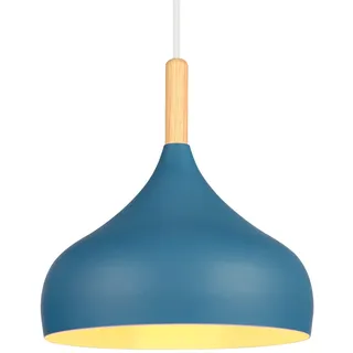 iDEGU Hängelampe Retro 24cm Hängeleuchte Moderne Skandinavisch E27 Deckenleuchte aus Metall Holz Pendelleuchte für Schlafzimmer Esszimmer Küche Wohnzimmer (Oxford-Blau,1 Stück)