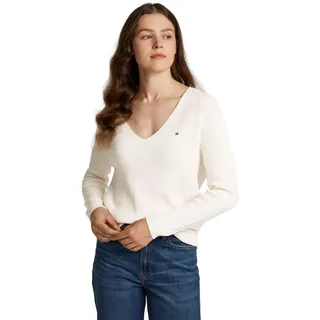 Tommy Hilfiger Damen Pullover Cardi Fine V-Ausschnitt, Elfenbein (Ivory Petal), XXS