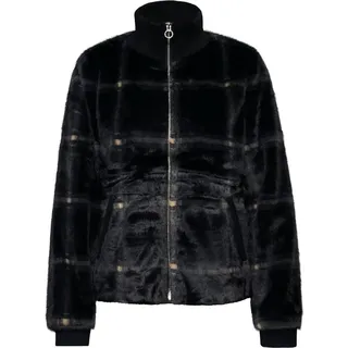 STREET ONE Damen 2117056 Karierte Fake Fur Jacke, Black, 38 - 38