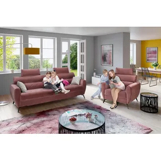 Klassische Design Couch Sitz Polster Komplett Set Garnitur 3+2 Textil Garnituren - Rosa