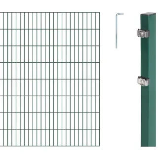 Alberts 651060 Doppelstabmattenzaun als 14 tlg. Zaun-Komplettset | verschiedene Längen und Höhen | grün | Höhe 160 cm | Länge 12 m