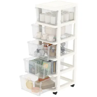 cetomo Schubladenbox Rollcontainer 35 x 40 x 70, Transparent/Weiß