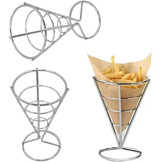Jicyor Edelstahl Pommes Ständer, 3 Stück Kegelform Pommes Frites Halter Ständer Durable Silber Pommesständer für Familien Restaurants Cafés Bars Snackbars Hochzeiten Partys