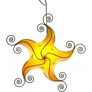 Orientalische Lampe Deckenleuchte Hängelampe marokkanische Deckenlampe Lederlampe STERN Gecko Star 70 cm, gelb - Gelb
