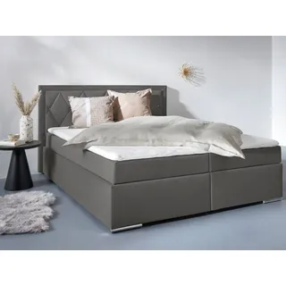 LEONIQUE Boxbett »Alfie, Bestseller, wahlweise mit Bettkasten« mit Straßsteinen im Kopfteil, H2, H3 und H4 wählbar, grau