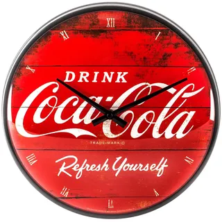 Nostalgic Art Nostalgic-Art Wanduhr, Ø 31 cm, Coca-Cola – Logo Red Refresh Yourself – Geschenk-Idee für Coke-Fans, Original Lizenzprodukt (OLP), Große Küchenuhr, Vintage Design