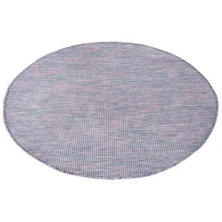 Carpet City Teppich »PALM2778«, rund, 5 mm Höhe, Wetterfest & UV-beständig, für Balkon, Terrasse, Küche, flach gewebt Carpet City blau/pink Ø 160 cm   1 St.