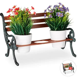 Relaxdays Mini Blumenbank 40 x 24,5 x 22 cm Braun/Grau