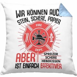Trendation Feuerwehr Kissen mit Füllung 40x40 Geschenke Zubehör Lustig Einsatz Geburtstag Spruch Mann Fire (Blau)
