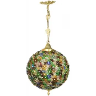 Casa Padrino Barock Decken Hängeleuchte Bunt 30 x H 65 cm - Glas Leuchte