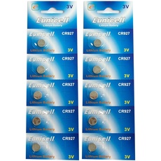 10 x CR927 3V Lithium Knopfzelle 30 mAh (2 Blistercards a 5 Batterien) EINWEG Markenware Eunicell