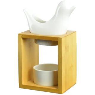 Zen Arôme Zen'Arôme - Duftlampe Birdy Weiß - Duftwachs-Brenner - Diffuser für Ätherische Öle und Raumdüfte - Kerzenhalter Aromatherapie - Dekorativer Teelichthalter aus Holz und Keramik - Höhe: 16,5 cm