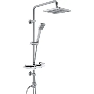 Görbach Regendusche Duschset ohne Armatur, Edelstahl Duschsystem mit Ablage, Duschstange set mit Kopfbrause 20x20cm