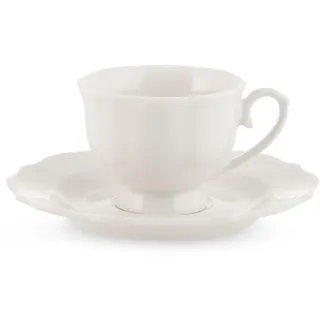 H&H Blanc Packung mit 6 Kaffeetassen mit Untertassen, aus New Bone China, elfenbeinfarben, elegant und robust, spülmaschinenfest, mikrowellengeeignet, edles Design