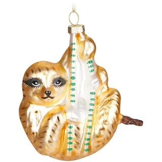 BRUBAKER Faultier Braun Gold - Handbemalte Weihnachtskugel aus Glas - Mundgeblasener Christbaumschmuck Figuren Lustig Deko Anhänger Baumkugel - 10,8 cm