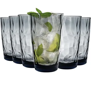 Bormioli Rocco 350260 Diamond Ocean Blue Longdrinkglas, 470 ml, Glas, blau, 6 Stück