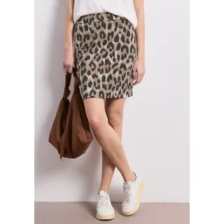 Minirock STREET ONE "Style Happy Paperbag", Damen, Gr. 40, braun (timeless beige), Web, Obermaterial: 85% Viskose, 13% Polyester, 2% Elasthan, körpernah kniefrei, Röcke Minirock, Sommerrock im Leo-Look