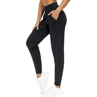 THE GYM PEOPLE Jogginghose Damen Sporthose Lang Yoga Hosen Leichte Sportleggings High Waist Freizeithose für Fitness, Wandern, Laufen/Schwarz/L