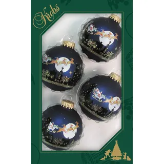 Dekohelden24 Lauschaer Christbaumschmuck - 4er Set Kugeln in Blau Matte mit Weihnachtsszene, 7 cm, mit goldenem Krönchen