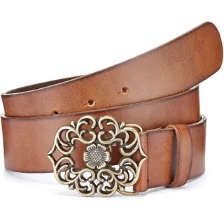Hüftgürtel LASCANA "Ledergürtel, Hosengürtel, Jeansgürtel, Gürtel", Damen, Gr. 75, braun, Rindsleder, Antik-Look, kontrastfarbene Details, unifarben, Gürtel Hüftgürtel, aus Leder mit dekorativer Schnalle, Topseller