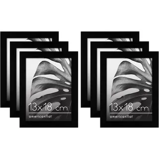Americanflat 6-teiliges Bilderrahmen Set in Schwarz - 13x18 cm Fotorahmen aus MDF-Holz und poliertem Plexi-Scheibe - inkl. Ständer und integrierter Aufhängung für Hoch- und Querformat