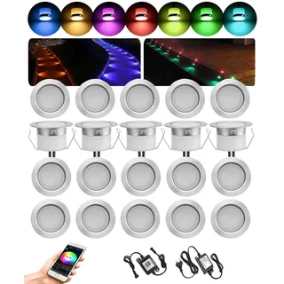 20er Led Bodeneinbauleuchten Aussen RGBWW, Ø31mm Bluetooth Led Bodeneinbaustrahler Bodenspots Terrassen Einbaustrahler Außen, DC12V 0.5W IP67 Wasserdicht Terassenbeleuchtung (RGB + Warmweiß)