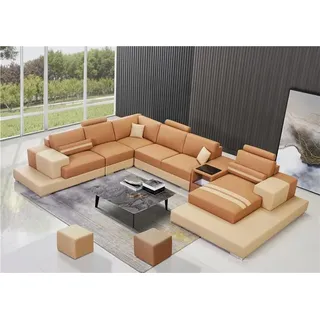 Leder Modern  Couch Wohnlandschaft Ledersofa Sofagarnitur Sofa U-Form - Beige