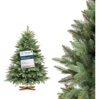 FAIRYTREES Weihnachtsbaum künstlich, Nordmanntanne Premium 120 cm, Naturgetreue Spritzguss Elemente,  EU - dunkelgrün