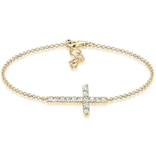 Elli Armband Kreuz Motiv Schlicht mit Kristallen vergoldet 925 Sterling Silber Größe 18