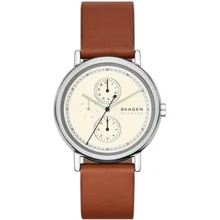 Skagen »SIGNATUR« Armbanduhr, Herrenuhr, Lederarmband, analog, Tag, Wochentag