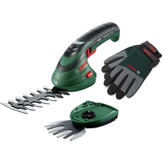 Bosch Akku Grasscheren Set Isio (3,6 Volt, Messerlänge 12 cm, Messerabstand 8 mm, mit XL-Gartenhandschuhen inklusive, in Softcase) – Amazon Edition