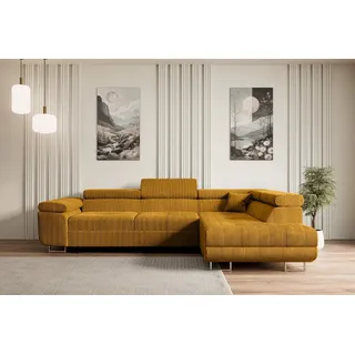 altdecor Ecksofa mit Schlaffunktion und Bettkasten Gusa-L 272x202x107 cm Senfgelb - Corner Sofa Bett Eckcouch Couch L-Form, Schlafcouch Ausziehbar Wohnlandschaft Schlafsofa Cauchsofa - Gelb