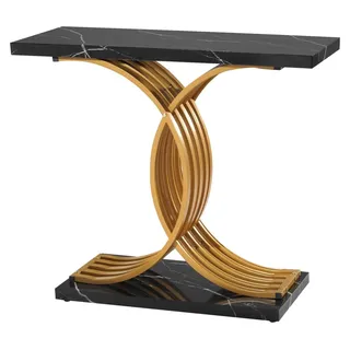 100 cm langer Konsolentisch in Gold, moderner Schreibtisch hinter dem Sofa, rechteckiger Flurtisch aus Holz, schmaler, langer Sofatisch mit Metallbeinen für Flur, Schlafzimmer, Wohnzimmer und Eingangsbereich, einfache Montage - Gold, Schwarz