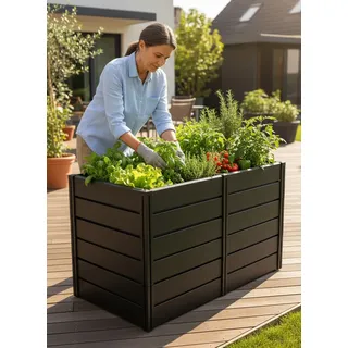Hochbeet KHW "Demeter XXL", anthrazit, B:158cm H:92cm T:82cm, Kunststoff, Polypropylen, Pflanzgefäße, Hochbeet, platzsparende Bauweise, erweiterbar, BxTxH: 158x82x92 cm