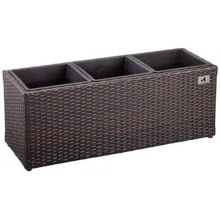 Gartenfreude Pflanzkübel Polyrattan für Innen und Außen, Kunststoffeinsatz, braun, 76x26x29.5 cm, 4000-1063-022