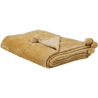 Beliani Saitler Kuscheldecke 200 x 220 cm Gelb/Dunkelgelb
