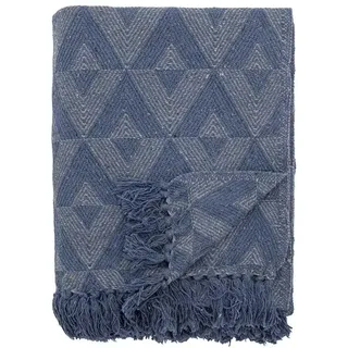 Bloomingville Hochwertige Tagesdecke 160x130 cm – Vielseitige Kuscheldecke aus recycelter Baumwolle, ideal als Sofadecke, kuschelig weich und pflegeleicht (Dunkel-und Hellblau)