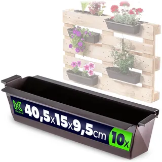 KADAX Pflanzkasten 10er Set für Paletten mit Hängesystem, 37x9 cm Braun, zum Bepflanzen & Dekorieren als Balkonkasten, Blumenkasten für Europalette, Blumentopf-Einsatz & Übertopf in Palettengärten