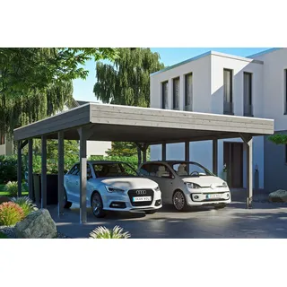 SKANHOLZ Carport Friesland 5,57 x 7,08 m grau mit Aluminiumdach und Pfostenanker