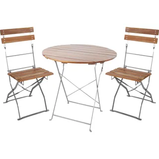 3er Biergarten Set Biergartengarnitur Biergartenmöbel Akazie Ø80cm - Braun, Grau