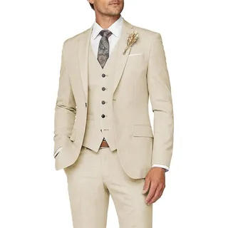 Wangyue Herrenanzug, 3-teilig, schmale Passform, Anzug für Herren, formeller Business-Anzug, Hochzeit, Bräutigam, Abschlussball, Smoking, Dinner-Party, Beige, L