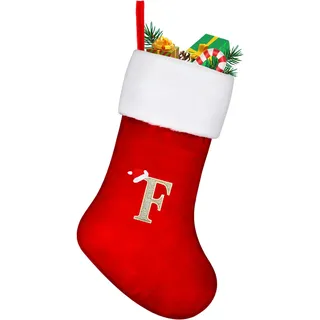 TOPWAYS Weihnachtsstrumpf Personalisiert Großes 45 cm,Weihnachtsbäume Nikolausstrumpf, Strümpfe mit Buchstaben roter Kamin, hängende Weihnachtsmann-Socken für Weihnachtsbaum und Heim (F)