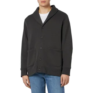 Amazon Essentials Herren Strickjacke aus Fleece mit Langen Ärmeln und Schalkragen, Dunkelgrau Meliert, XS