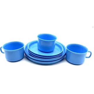 Geschirr-Set für 3 Personen 3teilig Kindergeschirr Geschirrservice Frühstückset Kaffeeservice Plastikgeschirr, aus Kunststoff plastik, Mehrweggeschirr, Farbe Hellblau