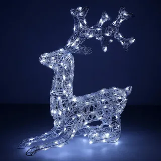 Springos® LED-Deko-Figur Rentier für Garten kaltweiß 66,5 cm - Weiß, Blau