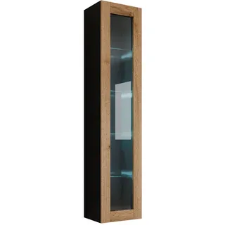 Mirjan24 Hängevitrine 180 Vigo Glas mit weißer LED Beleuchtung , Schwarz, Eiche Wotan , Holzwerkstoff , Rechteckig , 40x180x30 cm , Esszimmer, Vitrinen, Vitrinenschränke
