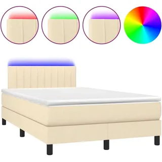vidaXL Boxspringbett mit Matratze & LED Creme 120x200 cm Stoff - Creme
