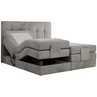 MKS Meble MKS Boxbett, Hellgrau Velvet - Textil, 2-Sitzer, H3 7-Zonen Rechteckig, 160x200 cm Schlafzimmer, Betten, Boxspringbetten