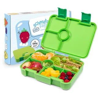schmatzfatz Brotdose Kinder mit Fächern, BPA Frei Lunchbox Kinder, Bento Box Brotbox für Mädchen & Jungen, Snackbox, Perfekt für Schule, Kindergarten & Ausflüge (Grün)